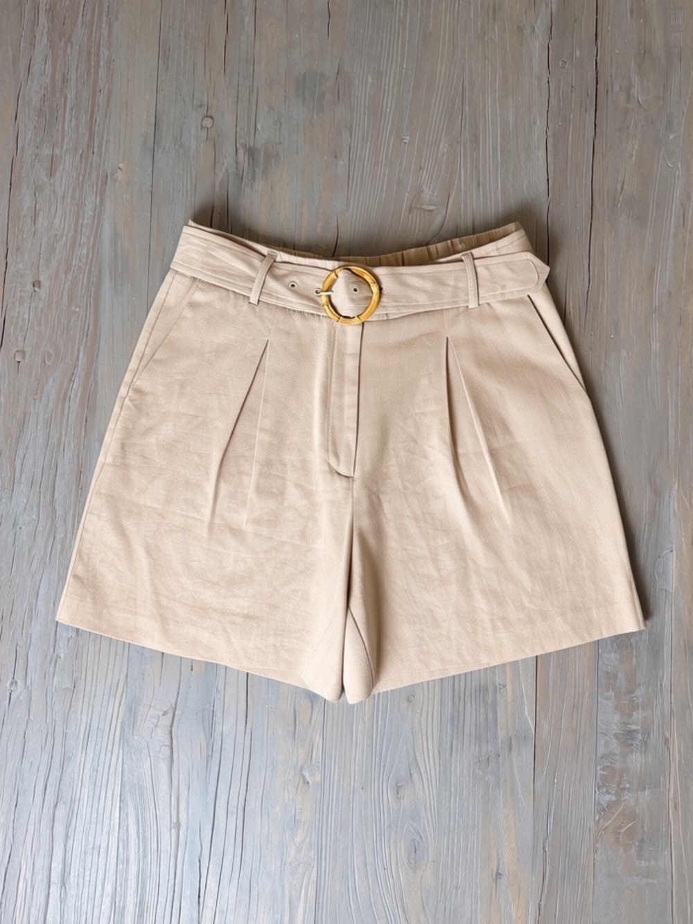 Rachel Zoe Cream High-Waist Pleated Belted Shorts